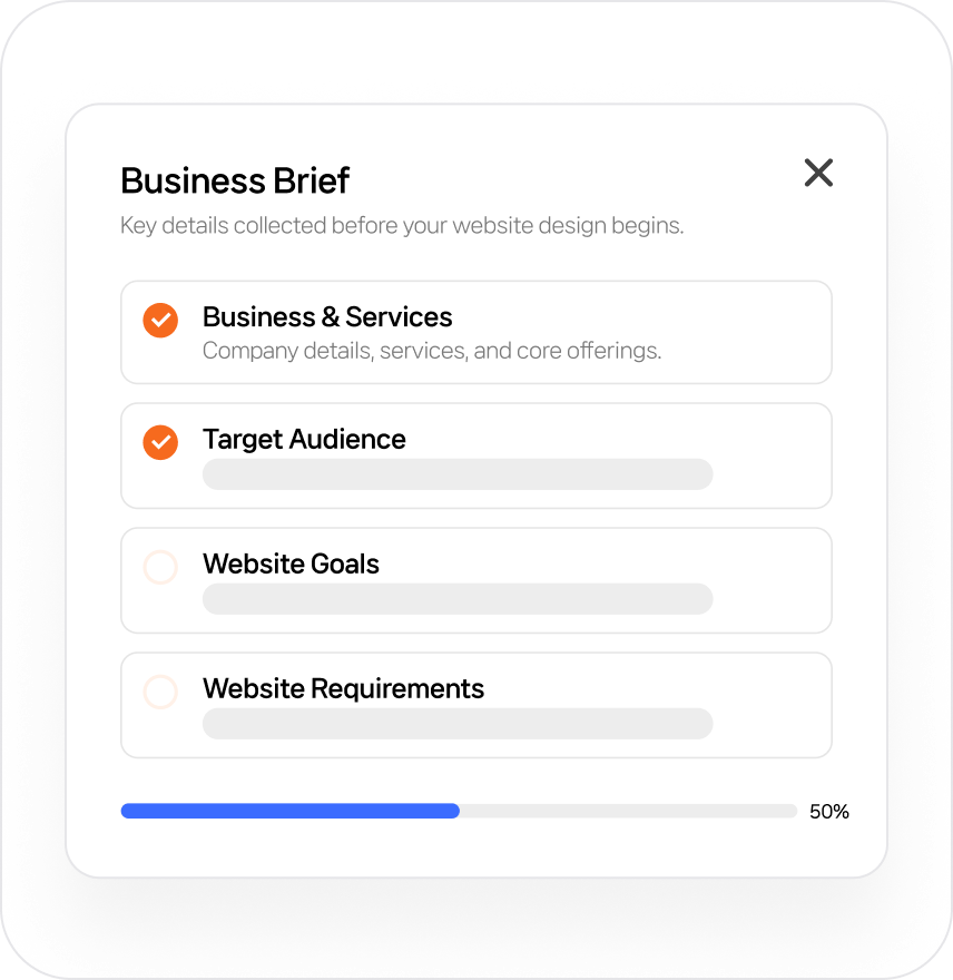 Business brief showing the details collected before website design begins