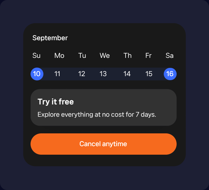 A seven-day website trial with the option to cancel anytime